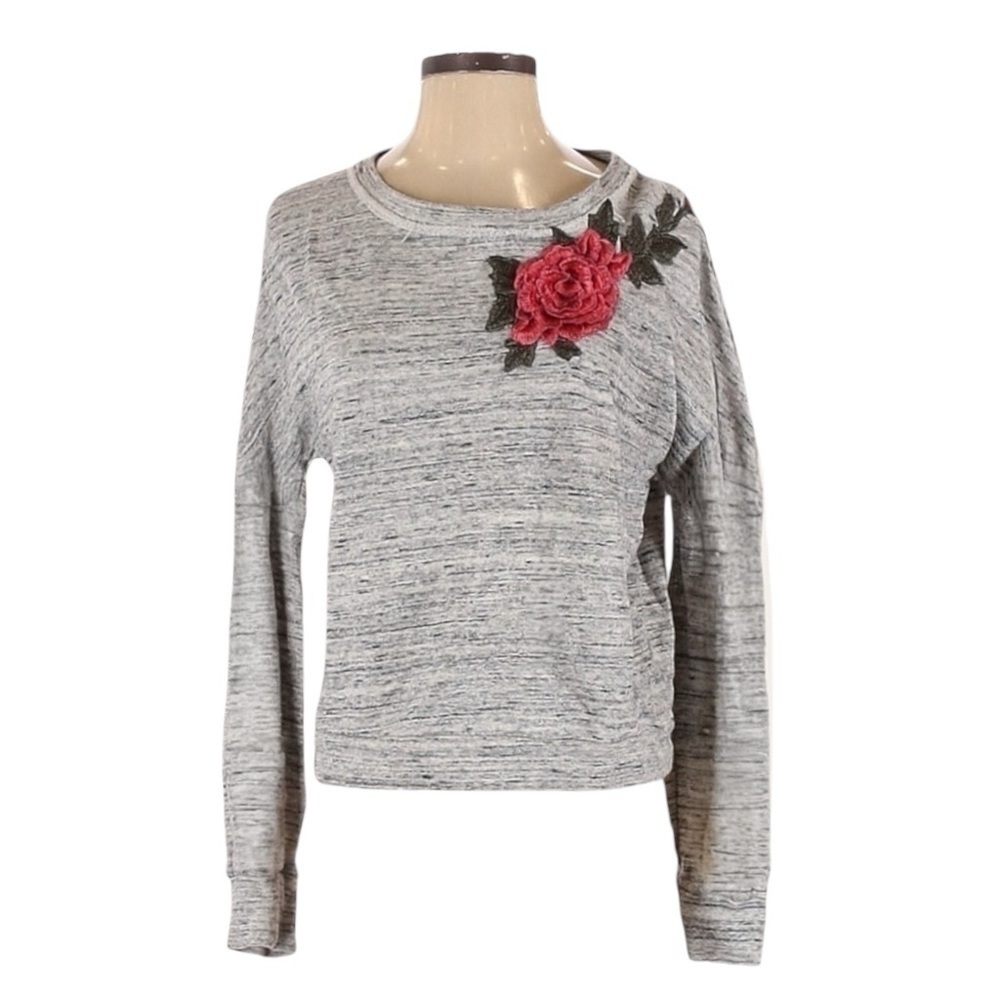 Splendid Verdi Rose Appliqué Dolman Sleeve Sweatshirt Heather Gray Pullover XS